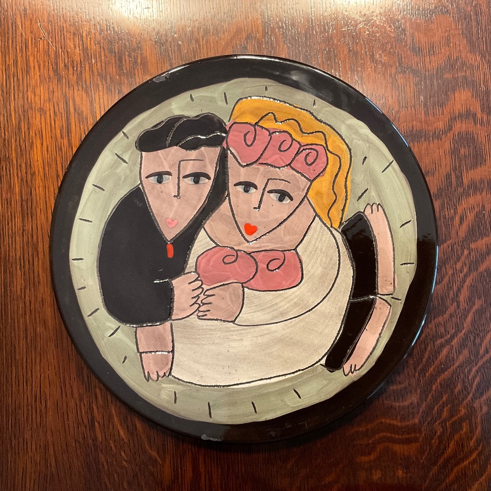 Vintage Sandra Magsamen ceramic wedding platter, 13”